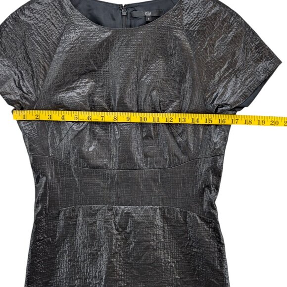 Tibi Metallic Mini Dress Black Short Sleeve Lined Textured Cocktail Size 6 - Picture 8 of 11